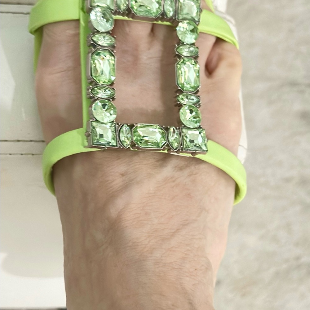 Delicious Lime Green Gem-Embellished Sandals/Flats Beach/Dinner wear w/anything